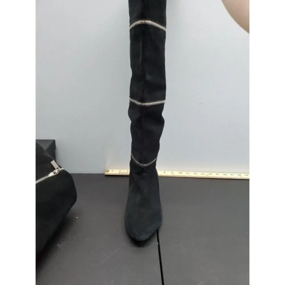 Black Rooster‎ Knee-High Boots Womens Size 10M Black Suede Leather Around Zipper